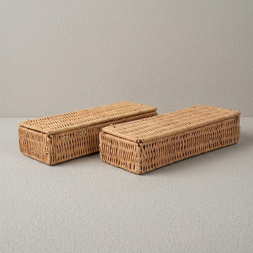Rattan Kapaklı Kutu 2 'li Set