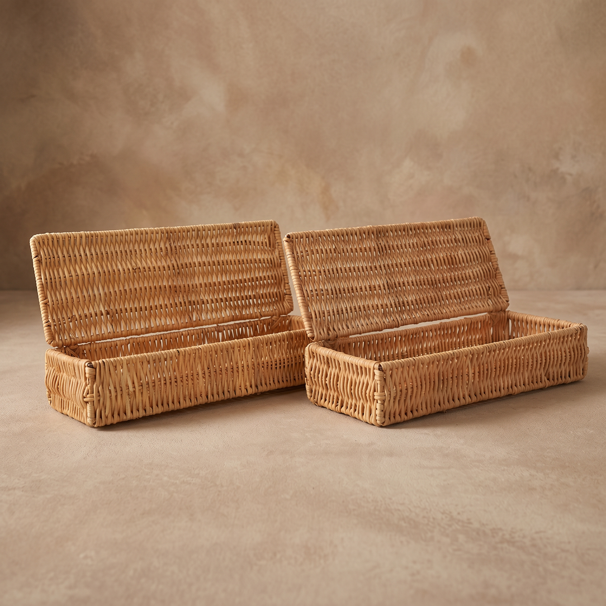 Rattan Kapaklı Kutu 2 'li Set
