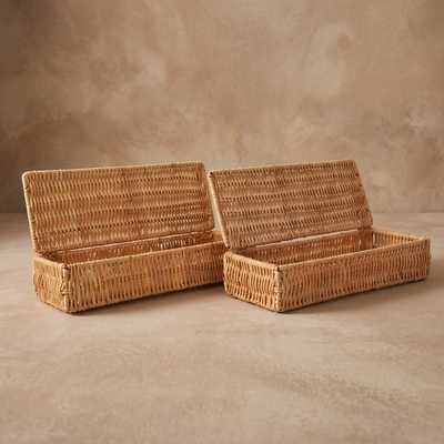 Rattan Kapaklı Kutu 2 'li Set