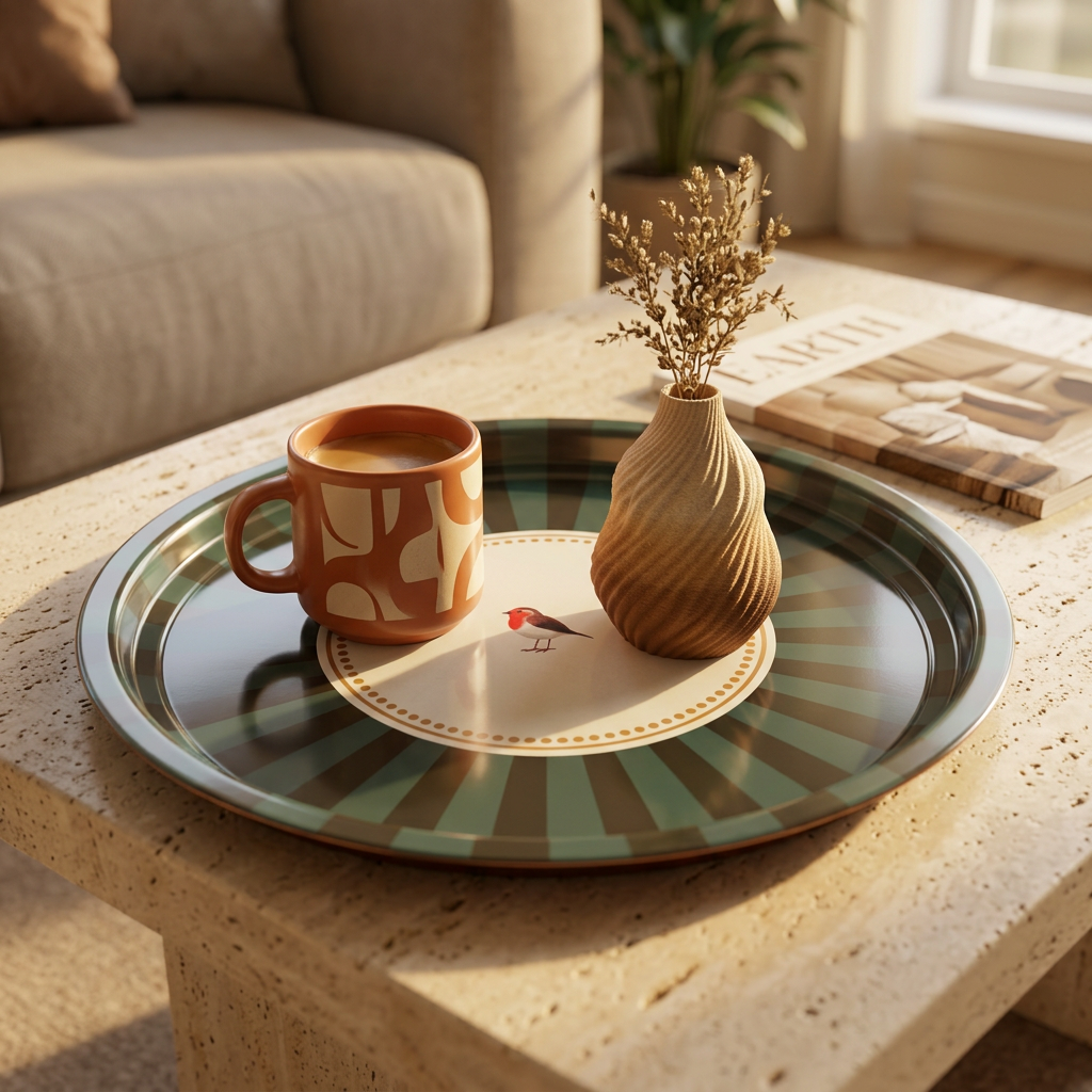 Nour Home Retro-Eklektik 35 cm Metal Dekoratif Tepsi