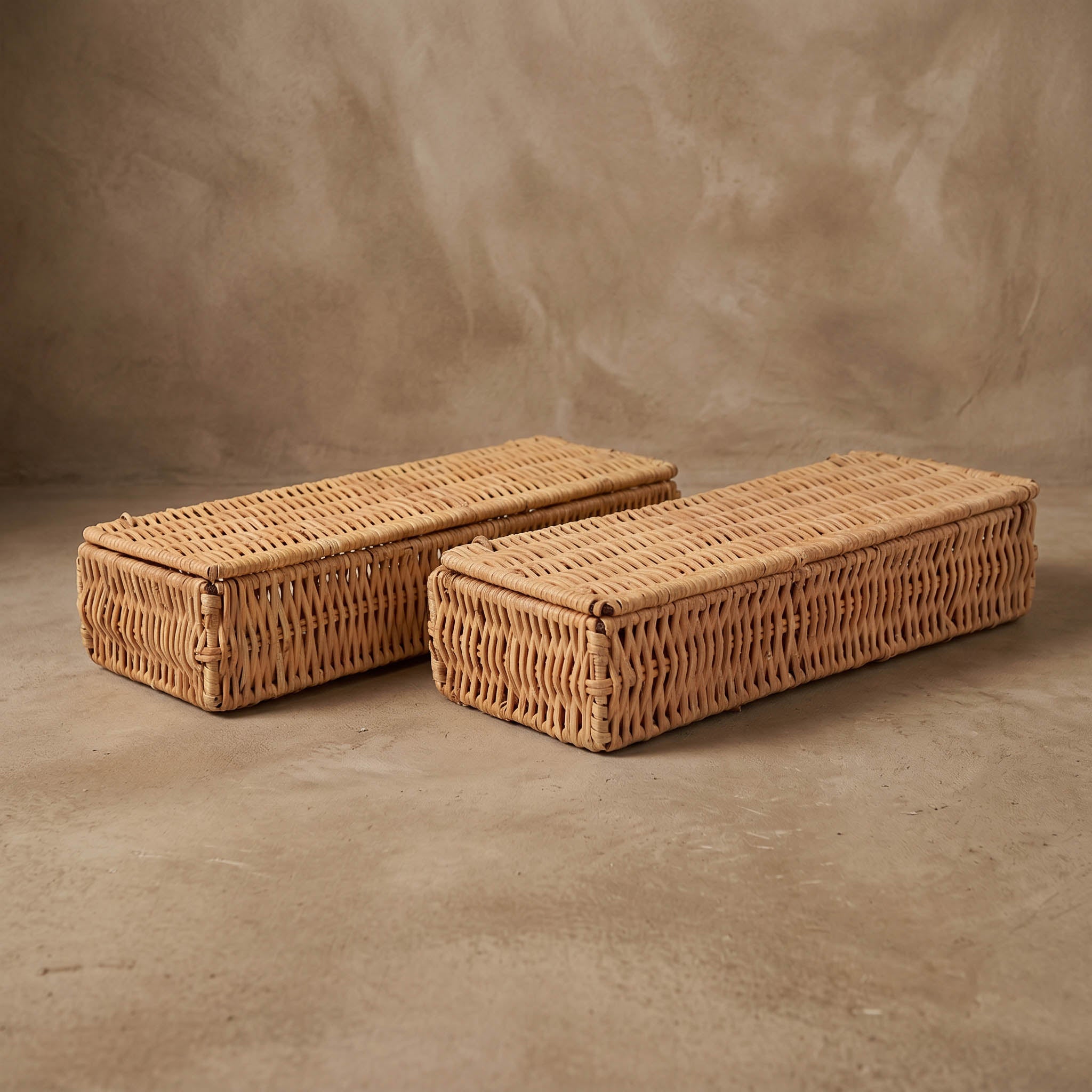 Rattan Kapaklı Kutu 2 'li Set