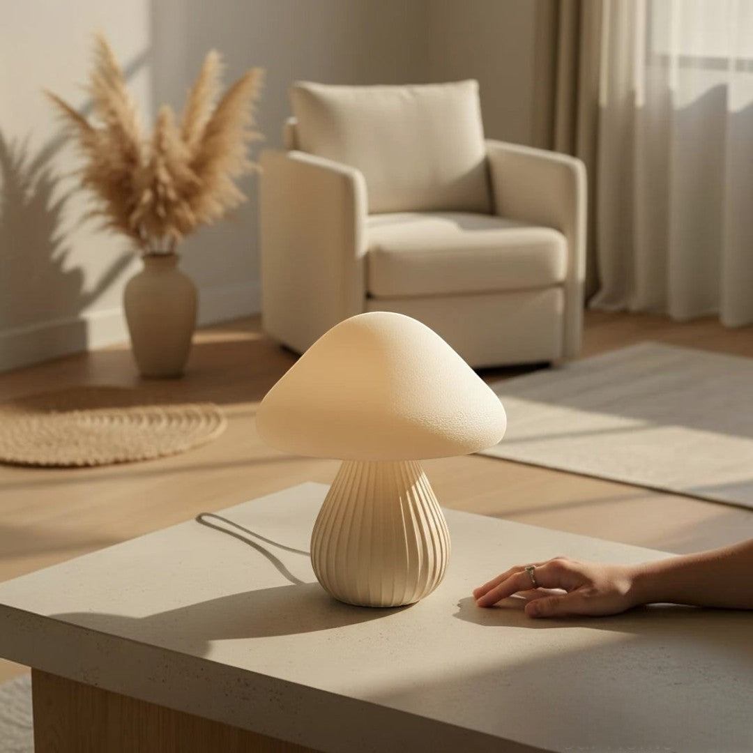 Nour Home krem rengi, mantar formlu, dokulu yüzeye sahip modern dekoratif masa lambası