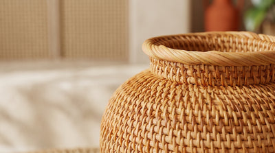 Doğal Rattan El Örmesi Mini Vazo (16x20 cm)