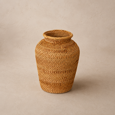 Doğal Rattan El Örmesi Mini Vazo (16x20 cm)
